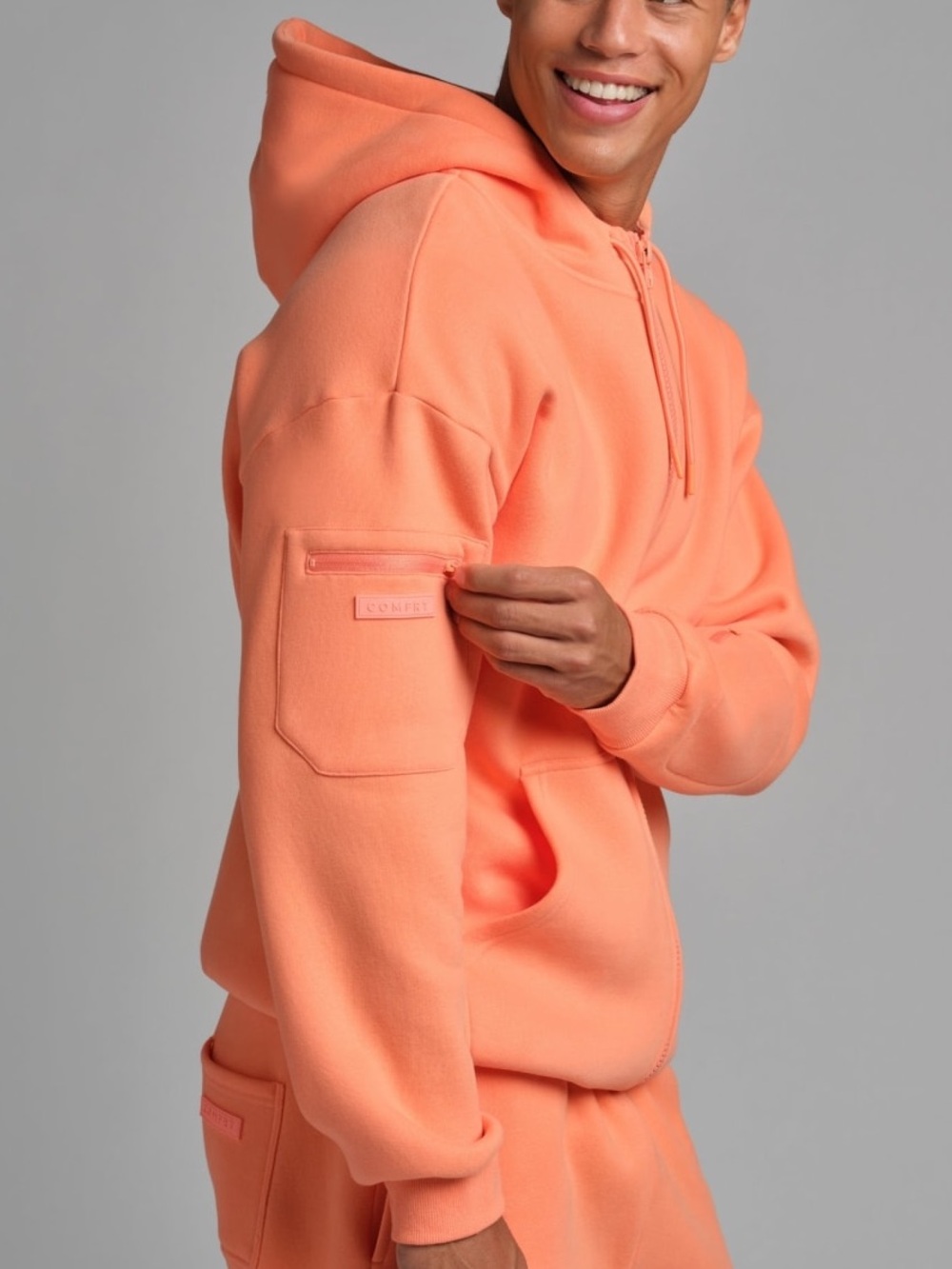 Comfrt Airplane Mode Travel Zip Hoodie Coral Orange Size Small